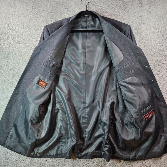 Caravelli 2 PC Suit Blazer Men 46L Pants 38x31 Superior 150's Gray Striped - Picture 6 of 16